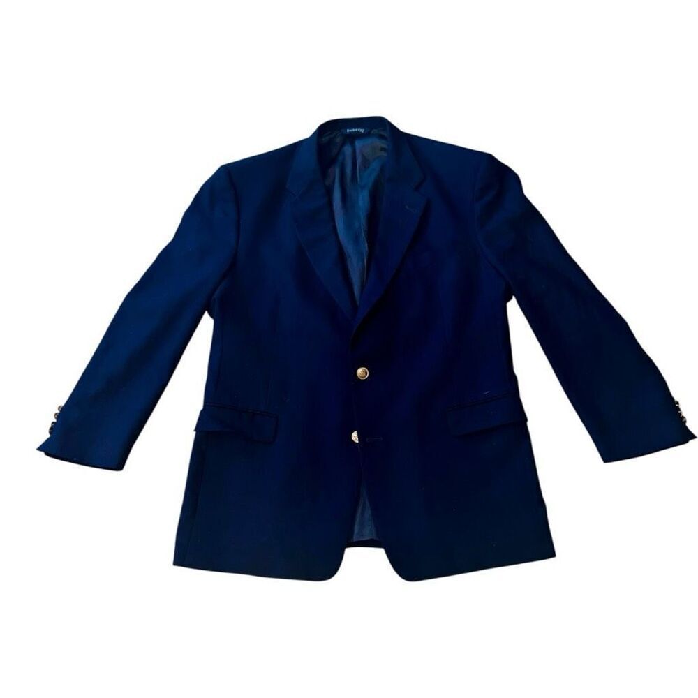 Burberry Wool Blazer Navy Size 46 Vintage Gold Button
